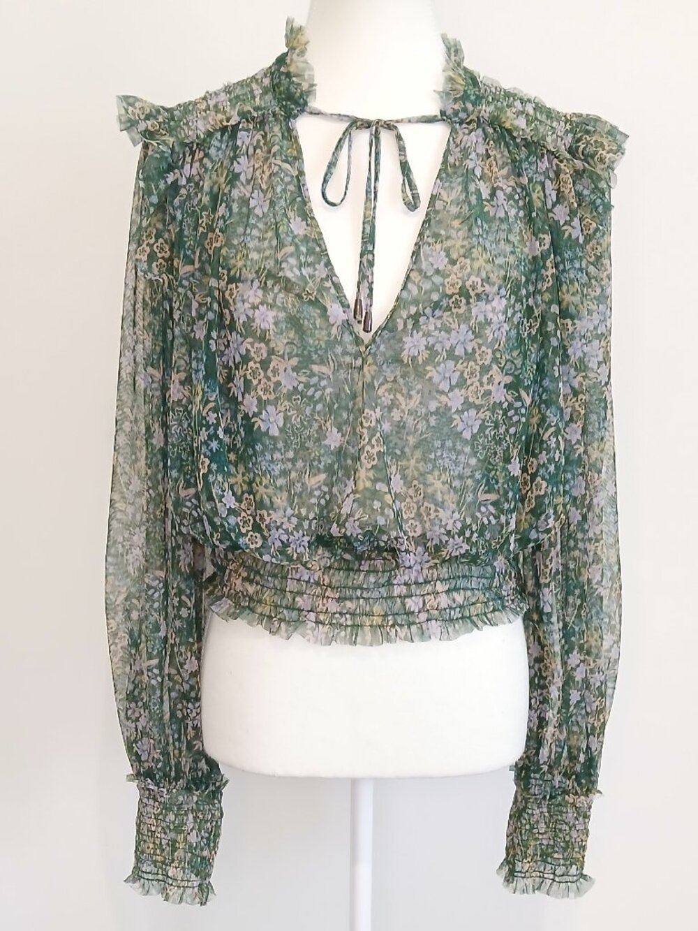Free People Twyla Semi-Sheer Mesh Cropped Romantic Top Size Large - Picture 3 of 8